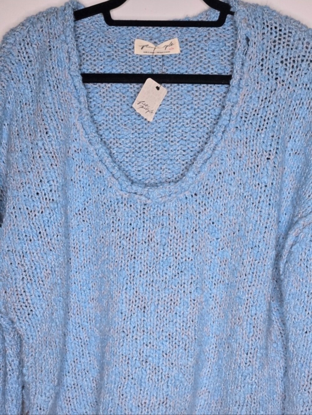 NWT Free People Firefly Pullover Light Blue Bouclé Open Knit Scoop Neck Sweater - Picture 6 of 12
